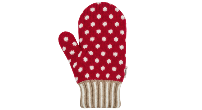 Isolated Red and White Polka Dot Mitten