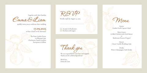 Wedding invitation set with pear design