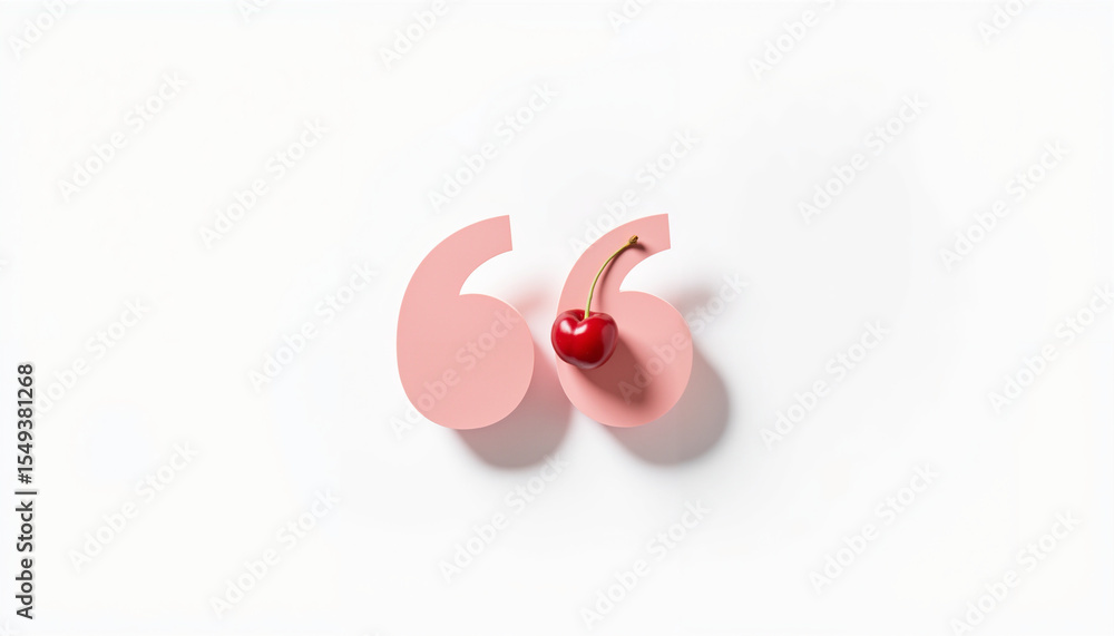 Poster cherry inside quotation marks on white background with shadow effects