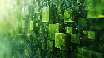 Digital Green Cubes in Abstract Matrix Composition for Data and Blockchain Concepts