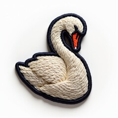 Elegant swan, crafted with woven textures and vibrant orange beak resting on a white background.