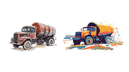 Cement Mixer Truck on White Background &ndash; Construction Vehicle Vector Illustration