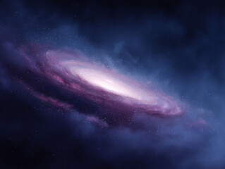 Captivating space view featuring a swirling galaxy with pink and purple hues, perfect for astronomy, science, or technology themes. Evokes awe, mystery and exploration.