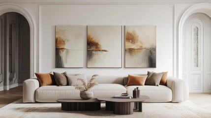 Beige living room with abstract art