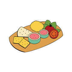 summer charcuterie board with fruits crackers and cheese Vector illustration