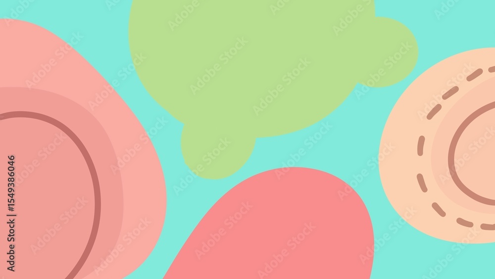 Poster the distinctive background of the various shapes floating freely on the background color.