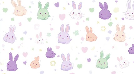 Cute pastel rabbits and hearts pattern