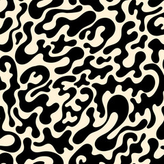 Seamless pattern with abstract silhouette organic shapes. Vector flat background. Wavy liquid distorted shapes