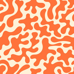 Seamless pattern with abstract silhouette organic shapes. Vector flat funky psychedelic background. Wavy liquid distorted shapes