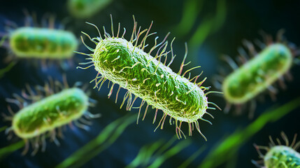 Naklejka premium Microscopic View of Bacteria with Flagella