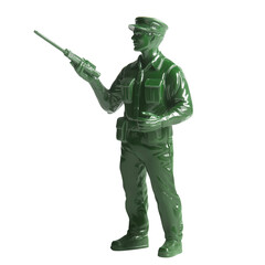 Green plastic toy soldier holding rifle