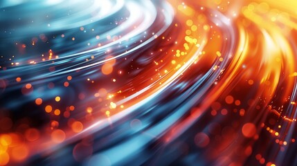 Dynamic Motion Trail with Fiery Blue and Orange Light Streaks for High-Speed Data Transfer Background