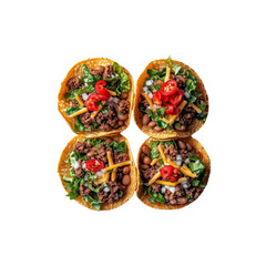 Four Delicious Mini Tacos with Ground Beef, Beans, Cheese, and Lettuce