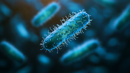Microscopic View of Bacteria with Flagella