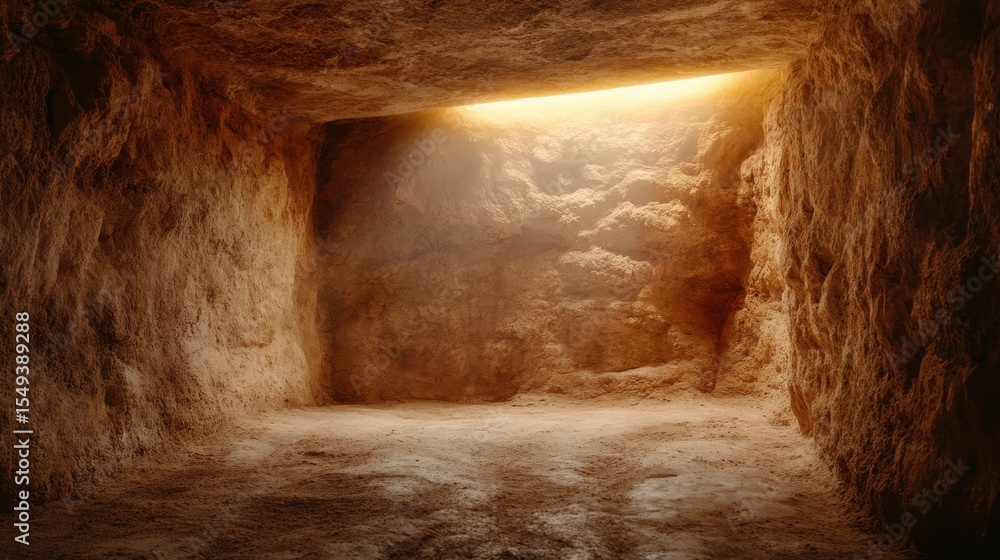 Poster the image portrays an underground cave with soft lighting streaming in from above, illuminating the 