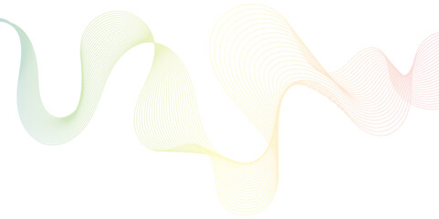 A delicate, flowing abstract wave of thin lines, subtly transitioning through soft greens, yellows, and faint reds, creating an ethereal and gentle pattern on a clean white background.