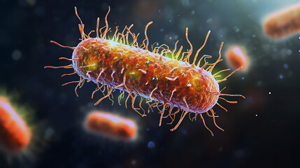 Microscopic View of Bacteria with Flagella