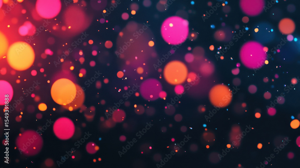 Poster abstract festive particle explosion on dark background. vibrant bokeh with light dots, glowing eleme