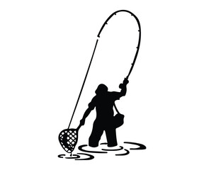 fisherman fishing vector illustration, fly fishing fisherman graphic art