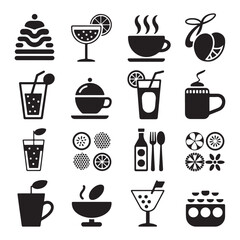 Hot Drink and Dessert Icons Simple Black Silhouette Food Vector with Theme of Forgiveness