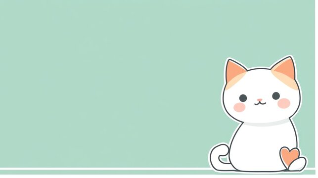 Cute cartoon cat on mint green background