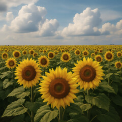 Fototapeta premium Sunflower field under cloudy sky