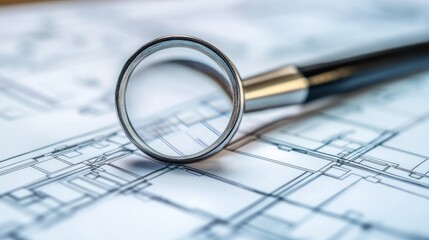 Architectural blueprints viewed through magnifying glass