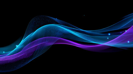 Flowing Neon Light Trails on Black Background 