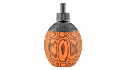 Obraz premium A product photo of a wooden dropper bottle with a black rubberized top and black rubberized cap.