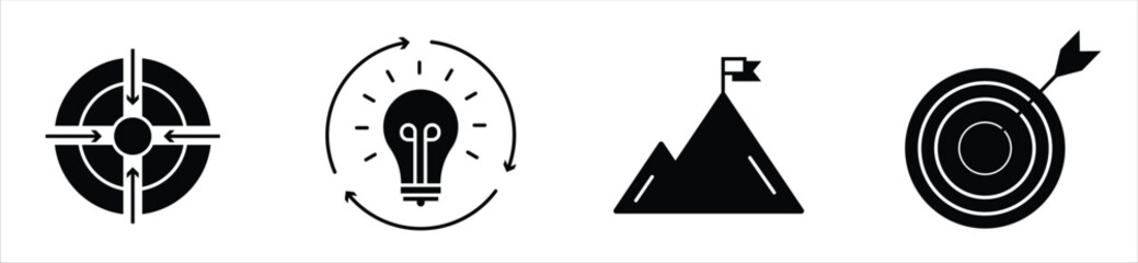 Goal and Strategy Line Icons – Target, Idea, Vision, Achievement Symbols