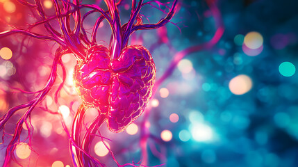 Neural Heart: A Fusion of Cardiovascular and Neural Systems in a Vibrant, Artistic Depiction