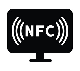 Minimalist black and white circular NFC icon with radio wave symbol. Clean, geometric design on white background. Flat, modern, and technical style ideal for tech and UI concepts.