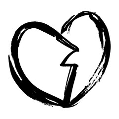 Grunge Broken Heart Icon. Scribble Hand Draw Marker Pen Love Symbol. Felt pen artistic heart sign, sadness, heartbreak.