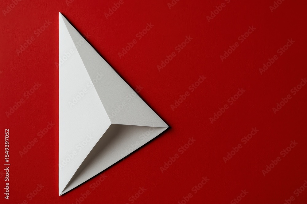 Poster geometric white paper object on a red background with sharp edges view