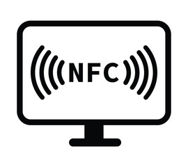 Minimalist black and white circular NFC icon with radio wave symbol. Clean, geometric design on white background. Flat, modern, and technical style ideal for tech and UI concepts.
