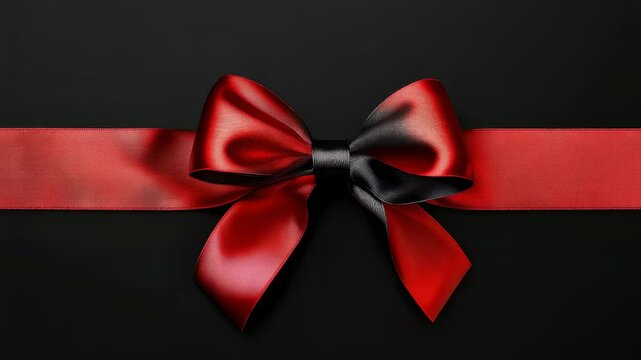 Elegant bow untying on black background with vibrant red ribbon in motion
