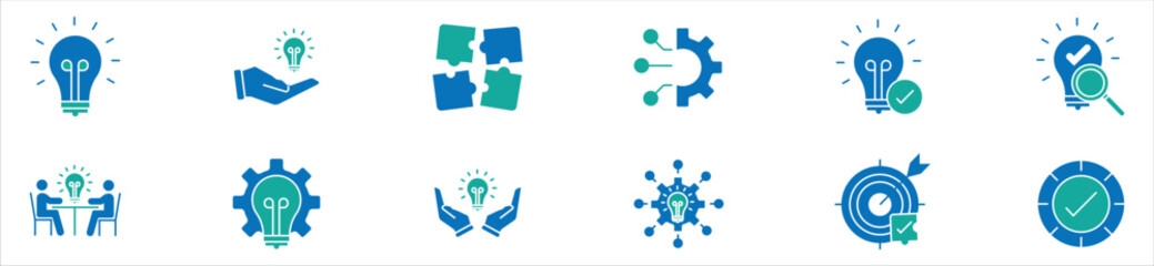 Creative Ideas and Innovation Line Icons – Teamwork, Brainstorming, and Strategy Symbols