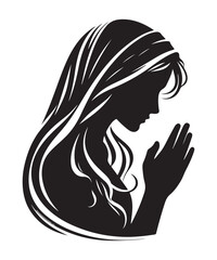 A Muslim Woman praying vector silhouette isolated in white background