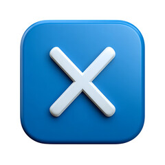 Obraz premium 3d render of a blue square button with a white x mark isolated on transparent background
