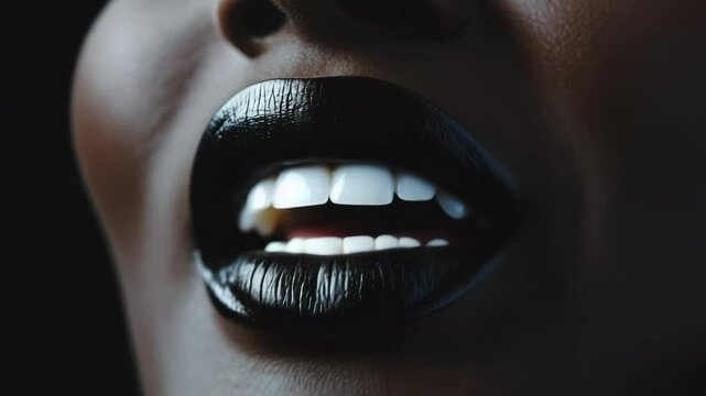 Glamorous close up of dark lip makeup with artistic lighting