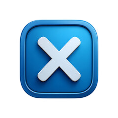 Obraz premium 3d render of a blue square button with a white x mark isolated on transparent background