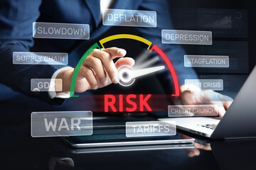 Global economy market with downsize factors affecting.Risk management and financial planning