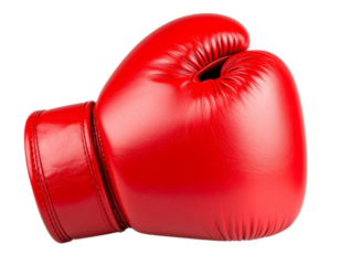 Single right red boxing glove isolated on white background, side view with clean shadow