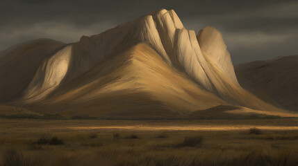 Dramatic mountain range in golden light