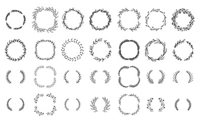 Big collection of hand drawn vector floral wreaths and frames