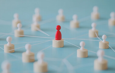 Red figure standing out in a network of people