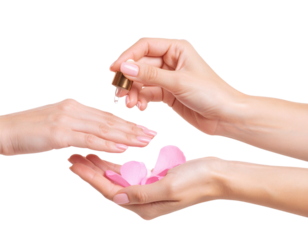 Female Hands Receiving Nail Care in Spa Setting, isolated on a transparent background