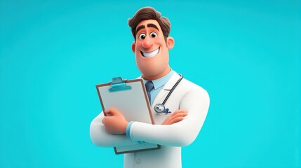3D character of a doctor in medical uniform, isolated on white background.