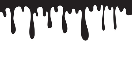 abstract black liquid dripping downward with uneven edges clean white background