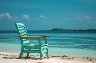 Obraz premium beach, sea, tropical, palm, ocean, sand, island, water, sky, chair, summer, vacation
